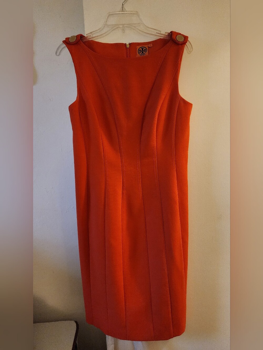 Tory Burch Sleeveless Orange Ponte Sheath Midi Dress